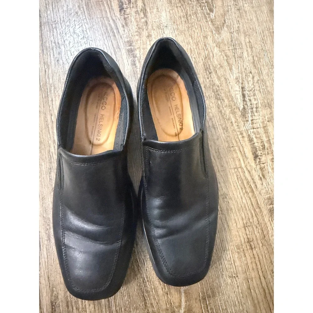 Ecco Helsinki 2 Mens Black Leather Slip On Loafers Square Toe Dress Shoe43 9-9.5
